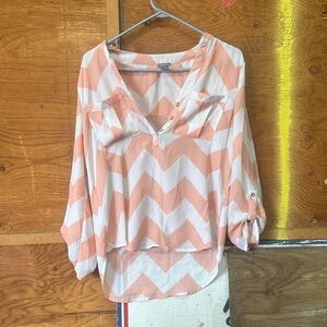 Charlotte Russe Peach and White Chevron Blouse